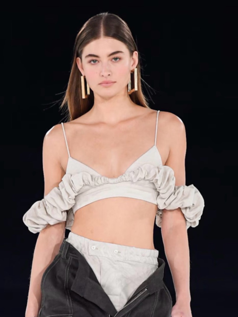 Jacquemus Beige Neutral Ruffle Crop Top Bralette